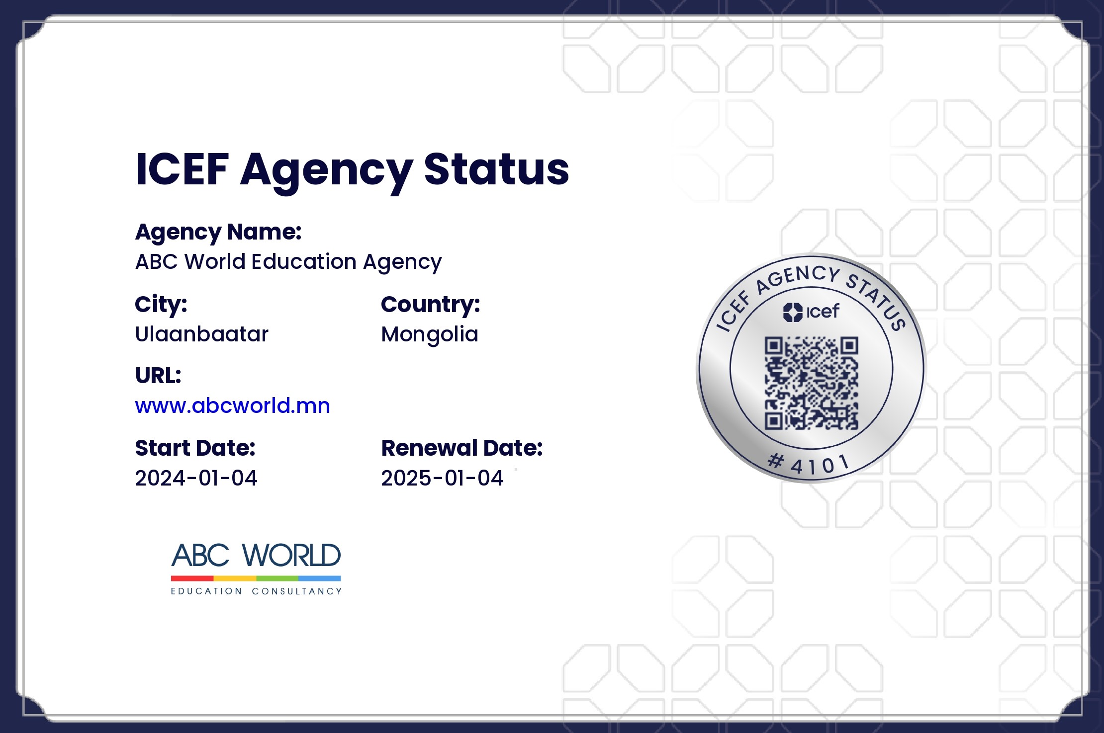 ICEF Agent Status - ABC WORLD